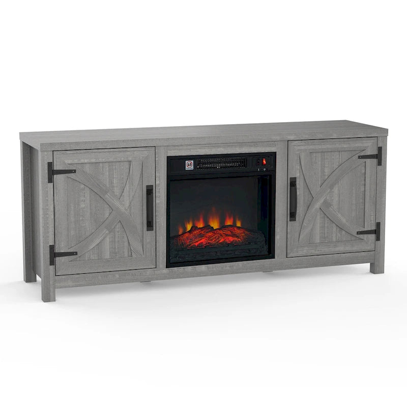 Mueble para TV con chimenea eléctrica rústico de 58" color café, 1 persona, para televisores de hasta 65"