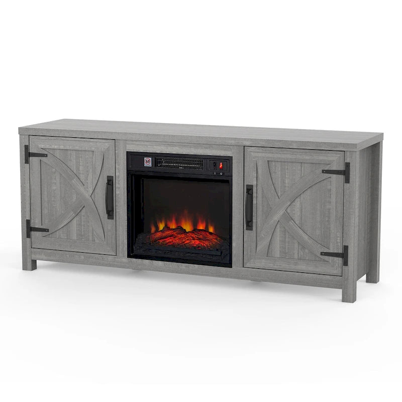 Mueble para TV con chimenea eléctrica rústico de 58" color café, 1 persona, para televisores de hasta 65"