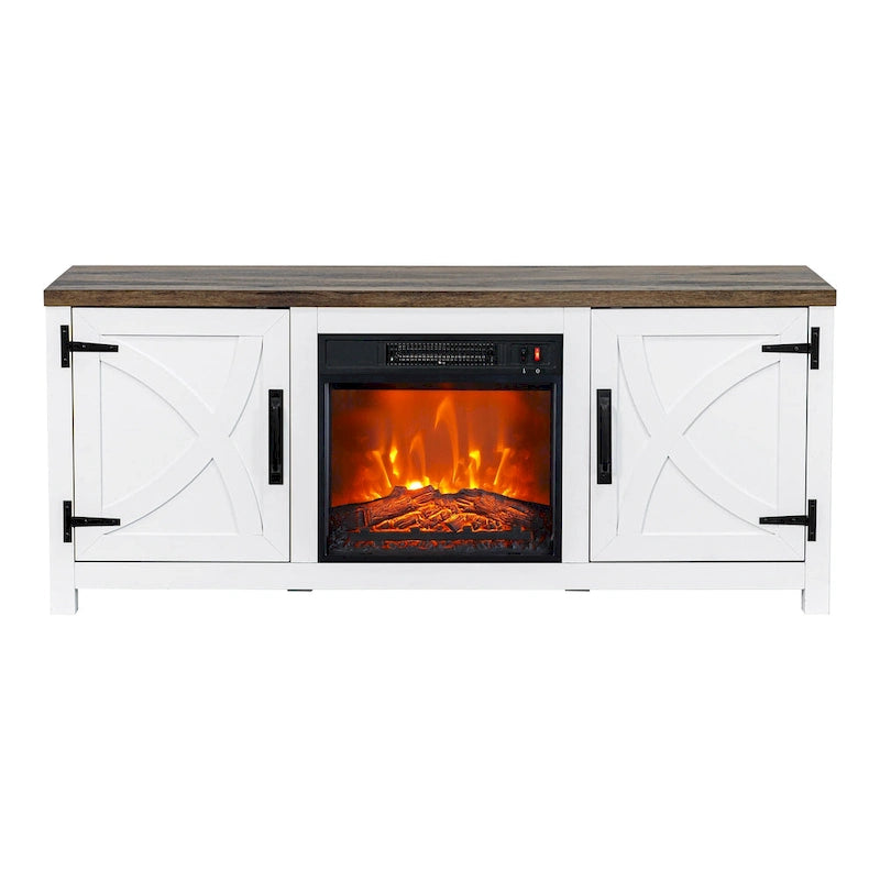 Mueble para TV con chimenea eléctrica rústico de 58" color café, 1 persona, para televisores de hasta 65"