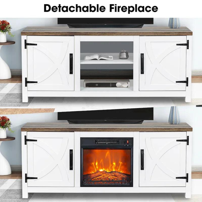Mueble para TV con chimenea eléctrica rústico de 58" color café, 1 persona, para televisores de hasta 65"