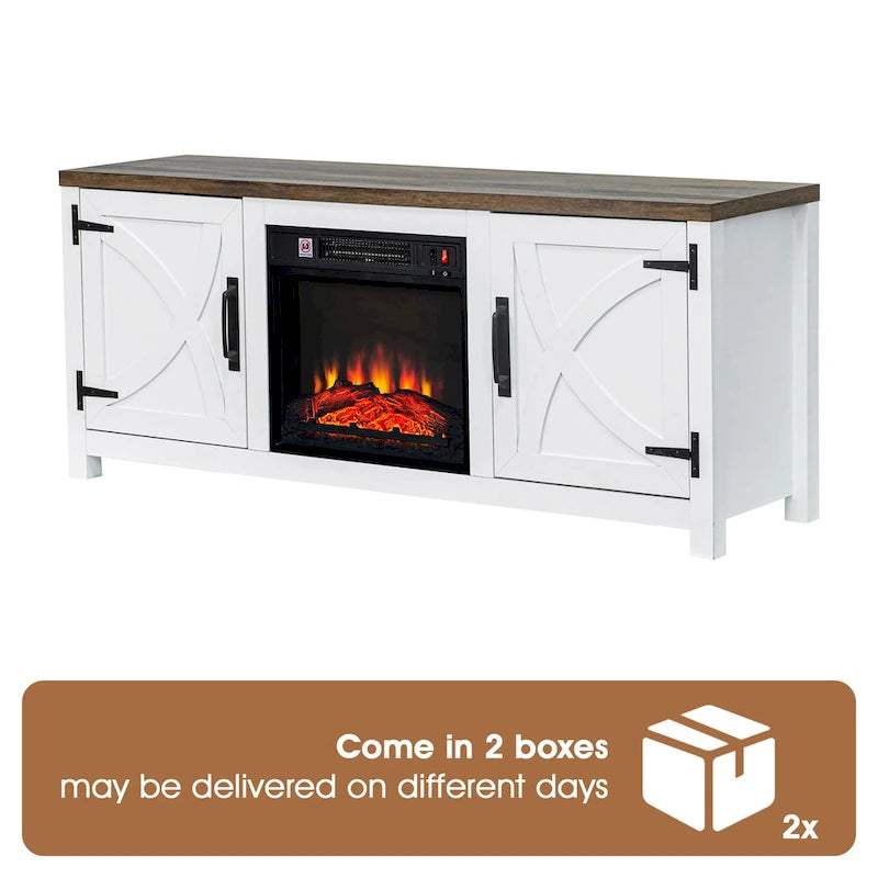 Mueble para TV con chimenea eléctrica rústico de 58" color café, 1 persona, para televisores de hasta 65"