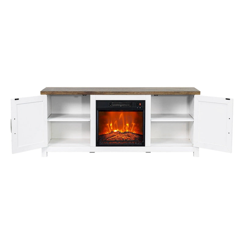 Mueble para TV con chimenea eléctrica rústico de 58" color café, 1 persona, para televisores de hasta 65"