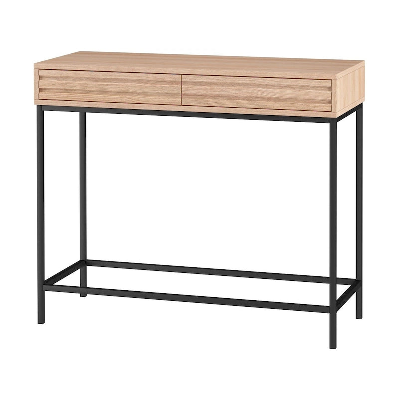 Mesa Consola de 2 Cajones Roble / Nogal, Mid-Century Modern, Requiere Montaje (1 Persona)
