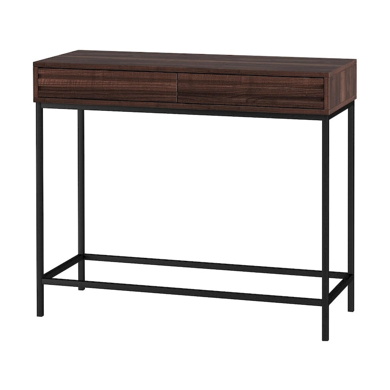 Mesa Consola de 2 Cajones Roble / Nogal, Mid-Century Modern, Requiere Montaje (1 Persona)