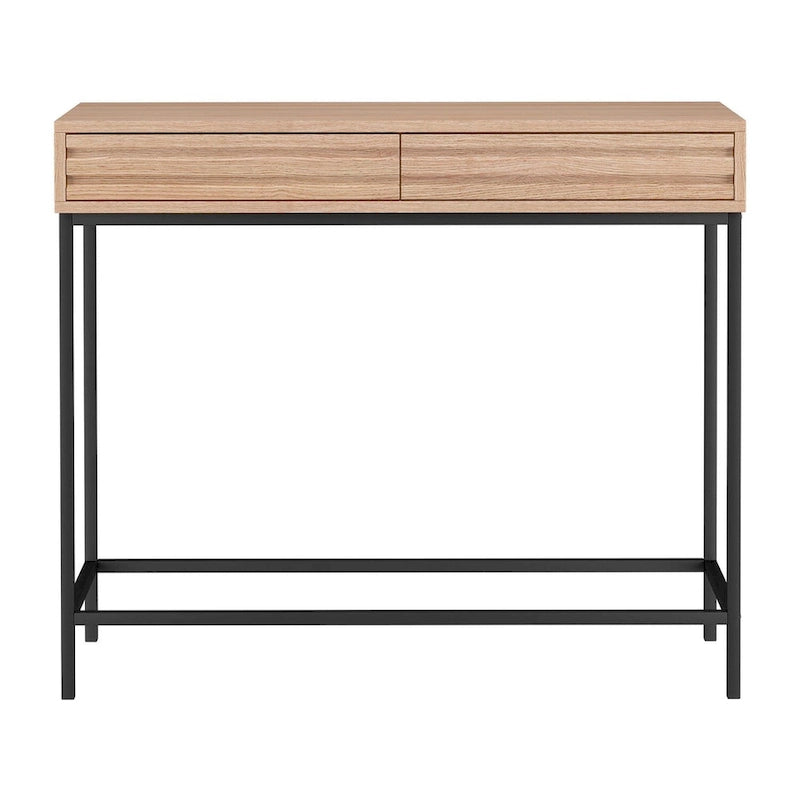 Mesa Consola de 2 Cajones Roble / Nogal, Mid-Century Modern, Requiere Montaje (1 Persona)