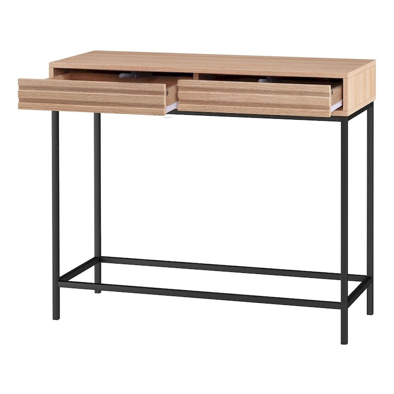 Mesa Consola de 2 Cajones Roble / Nogal, Mid-Century Modern, Requiere Montaje (1 Persona)