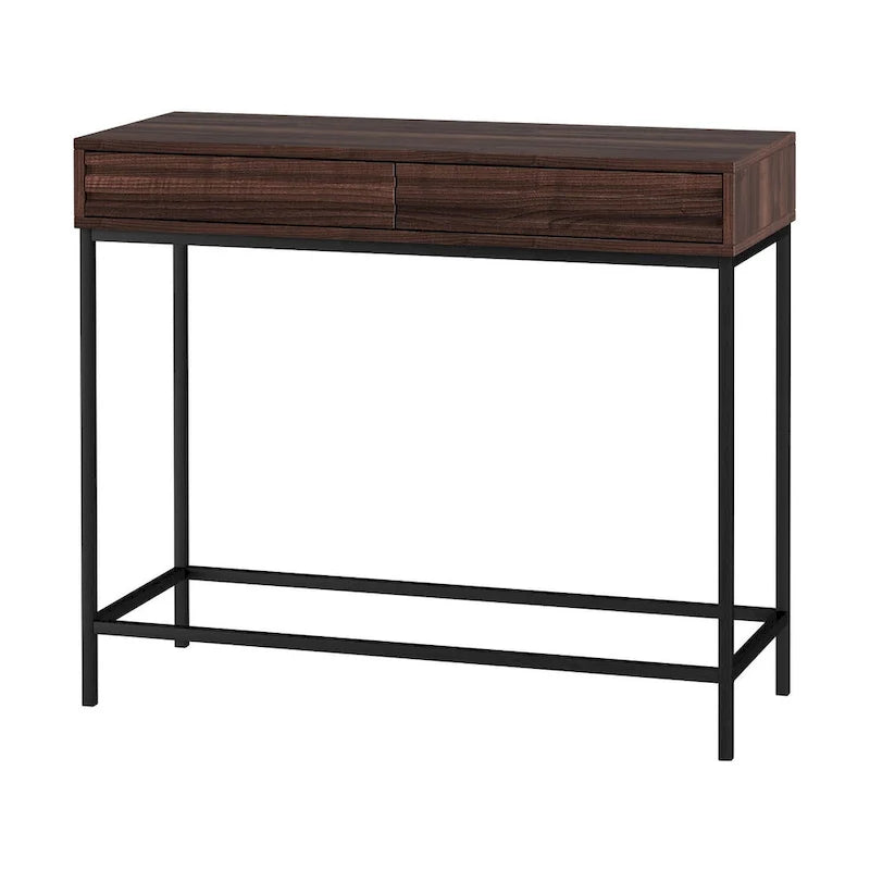 Mesa Consola de 2 Cajones Roble / Nogal, Mid-Century Modern, Requiere Montaje (1 Persona)