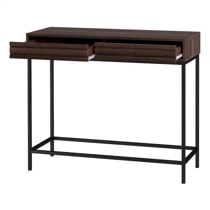 Mesa Consola de 2 Cajones Roble / Nogal, Mid-Century Modern, Requiere Montaje (1 Persona)