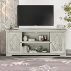 Mueble/Consola para TV estilo rústico en marrón/blanco roto – 2 puertas, apto para televisores de hasta 75 pulgadas