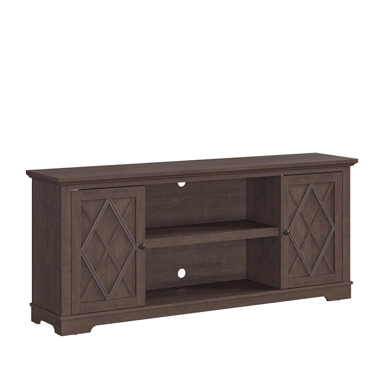 Mueble/Consola para TV estilo rústico en marrón/blanco roto – 2 puertas, apto para televisores de hasta 75 pulgadas