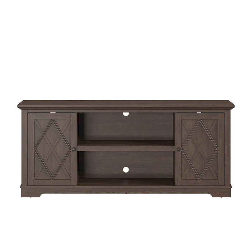 Mueble/Consola para TV estilo rústico en marrón/blanco roto – 2 puertas, apto para televisores de hasta 75 pulgadas