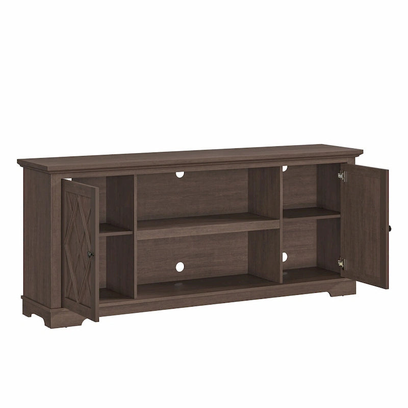 Mueble/Consola para TV estilo rústico en marrón/blanco roto – 2 puertas, apto para televisores de hasta 75 pulgadas