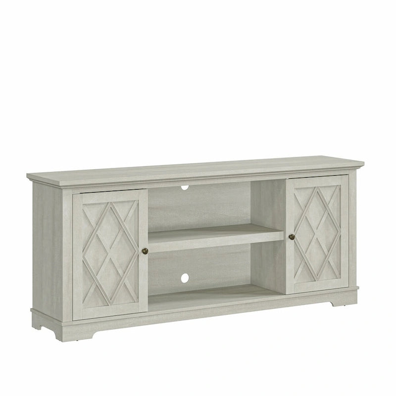 Mueble/Consola para TV estilo rústico en marrón/blanco roto – 2 puertas, apto para televisores de hasta 75 pulgadas
