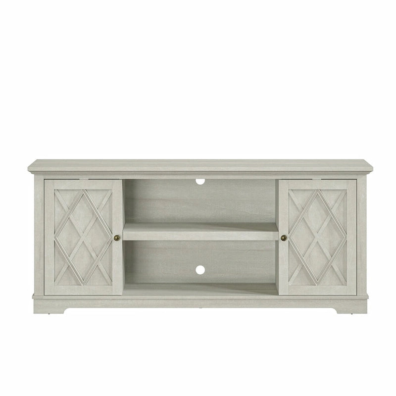 Mueble/Consola para TV estilo rústico en marrón/blanco roto – 2 puertas, apto para televisores de hasta 75 pulgadas