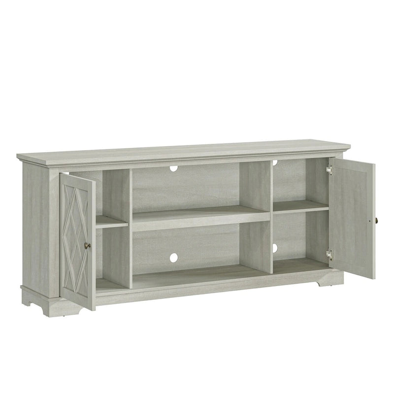 Mueble/Consola para TV estilo rústico en marrón/blanco roto – 2 puertas, apto para televisores de hasta 75 pulgadas