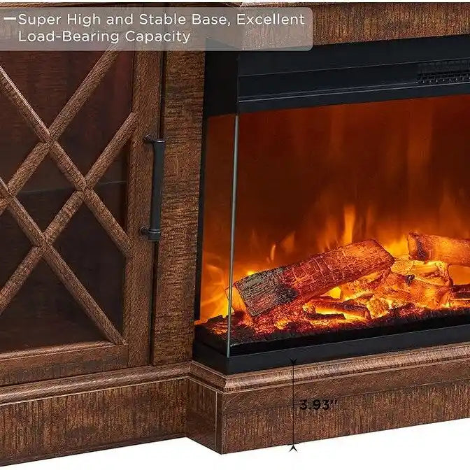 Mueble de TV rústico con chimenea eléctrica de 70", cristal de 3 lados, 4 colores, para televisores de hasta 80"