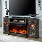 Mueble de TV rústico con chimenea eléctrica de 70", cristal de 3 lados, 4 colores, para televisores de hasta 80"