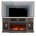 Mueble de TV rústico con chimenea eléctrica de 70", cristal de 3 lados, 4 colores, para televisores de hasta 80"