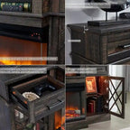 Mueble de TV rústico con chimenea eléctrica de 70", cristal de 3 lados, 4 colores, para televisores de hasta 80"