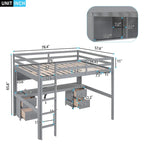 Cama alta individual de tamaño completo gris/blanco con escritorio y almacenamiento