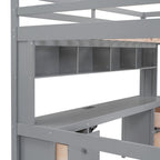 Cama alta individual de tamaño completo gris/blanco con escritorio y almacenamiento
