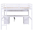 Cama alta individual de tamaño completo gris/blanco con escritorio y almacenamiento