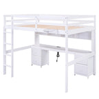 Cama alta individual de tamaño completo gris/blanco con escritorio y almacenamiento