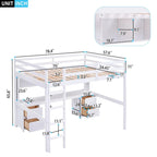 Cama alta individual de tamaño completo gris/blanco con escritorio y almacenamiento