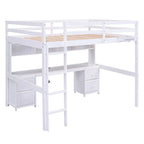 Cama alta individual de tamaño completo gris/blanco con escritorio y almacenamiento