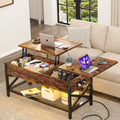 Mesa de centro elevable con luces LED y puertos USB – Marrón rústico / Roble gris / Negro / Nogal, para 2 personas