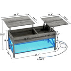 Mesa de centro elevable con luces LED y puertos USB – Marrón rústico / Roble gris / Negro / Nogal, para 2 personas