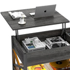 Mesa de centro elevable con luces LED y puertos USB – Marrón rústico / Roble gris / Negro / Nogal, para 2 personas