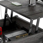Mesa de centro elevable con luces LED y puertos USB – Marrón rústico / Roble gris / Negro / Nogal, para 2 personas