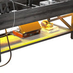 Mesa de centro elevable con luces LED y puertos USB – Marrón rústico / Roble gris / Negro / Nogal, para 2 personas