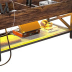 Mesa de centro elevable con luces LED y puertos USB – Marrón rústico / Roble gris / Negro / Nogal, para 2 personas