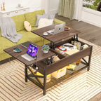 Mesa de centro elevable con luces LED y puertos USB – Marrón rústico / Roble gris / Negro / Nogal, para 2 personas