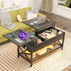 Mesa de centro elevable con luces LED y puertos USB – Marrón rústico / Roble gris / Negro / Nogal, para 2 personas