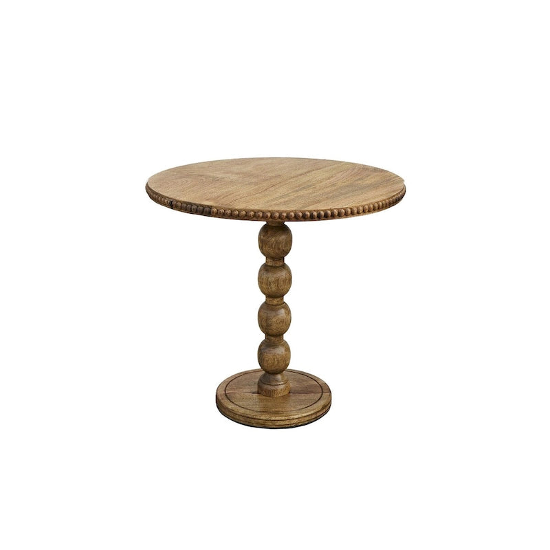 Mesa auxiliar redonda de madera marrón – Pedestal de bola simple apilada