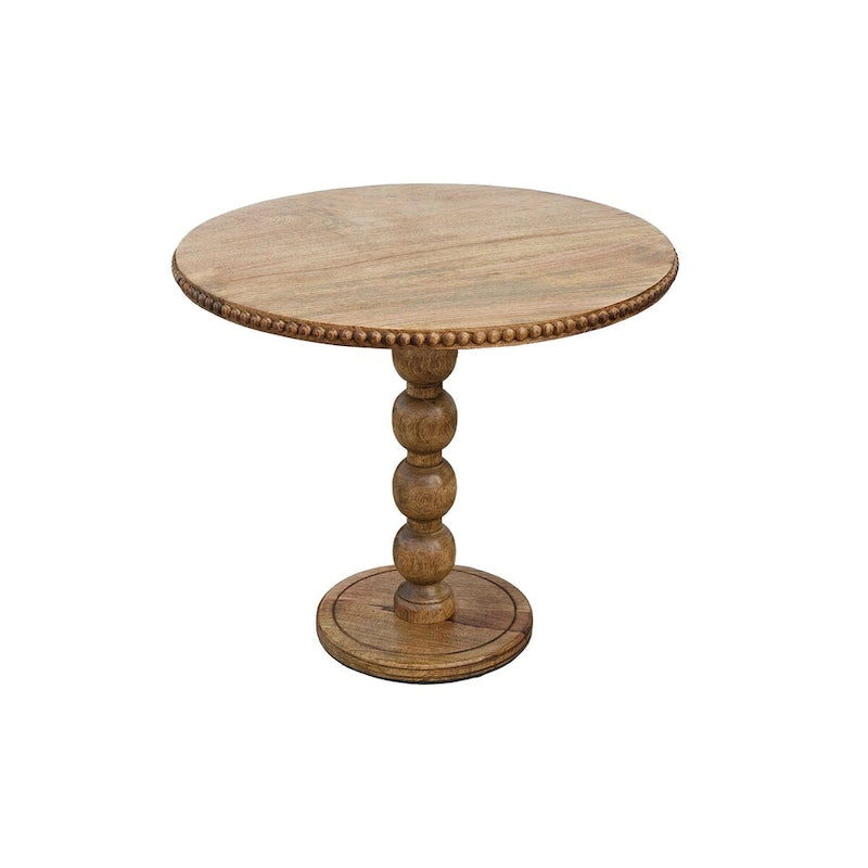 Mesa auxiliar redonda de madera marrón – Pedestal de bola simple apilada