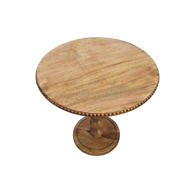 Mesa auxiliar redonda de madera marrón – Pedestal de bola simple apilada