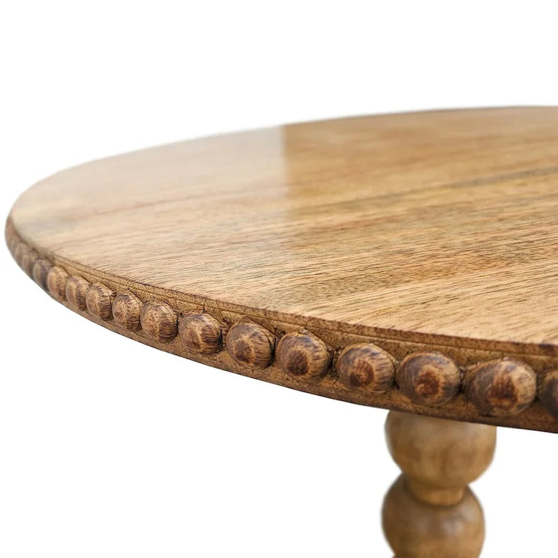 Mesa auxiliar redonda de madera marrón – Pedestal de bola simple apilada