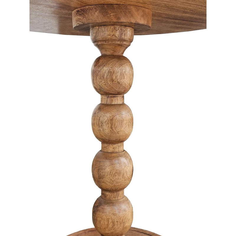 Mesa auxiliar redonda de madera marrón – Pedestal de bola simple apilada