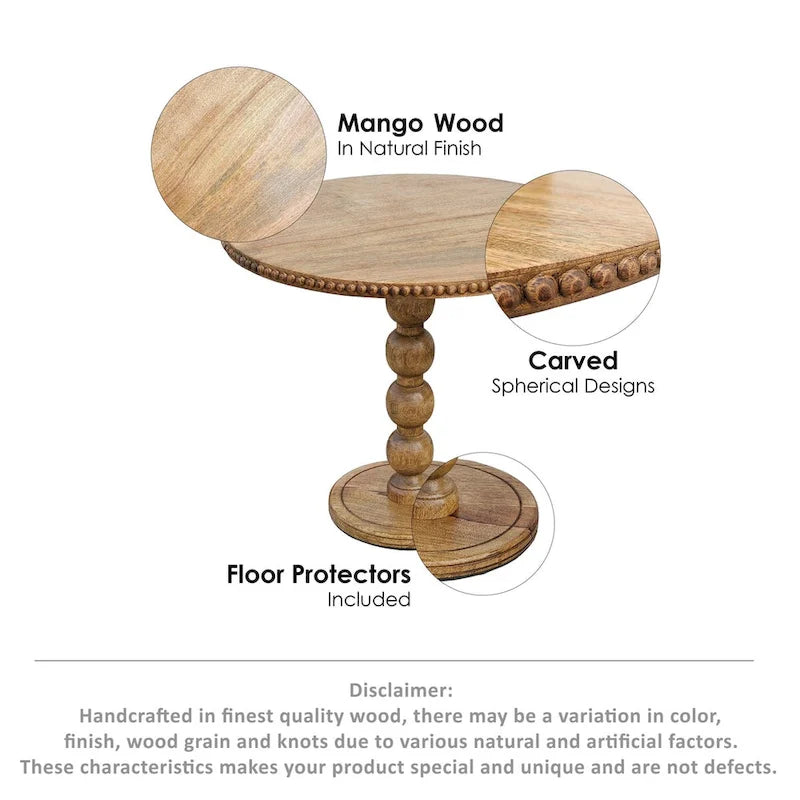 Mesa auxiliar redonda de madera marrón – Pedestal de bola simple apilada