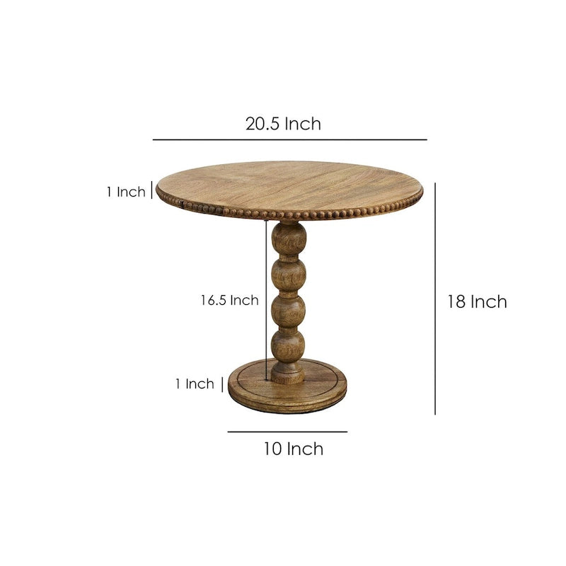 Mesa auxiliar redonda de madera marrón – Pedestal de bola simple apilada