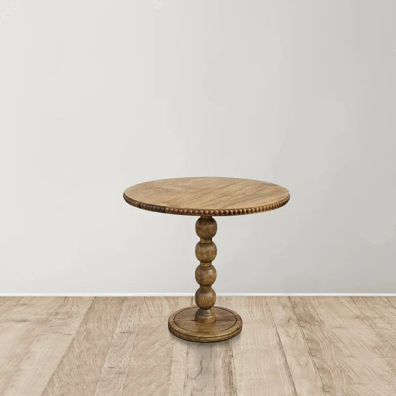 Mesa auxiliar redonda de madera marrón – Pedestal de bola simple apilada