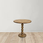 Mesa auxiliar redonda de madera marrón – Pedestal de bola simple apilada