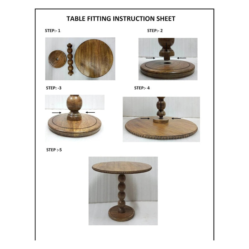 Mesa auxiliar redonda de madera marrón – Pedestal de bola simple apilada