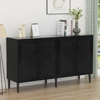 Aparador Buffet de Ratán Negro de 4 Puertas, Montaje para 1 Persona