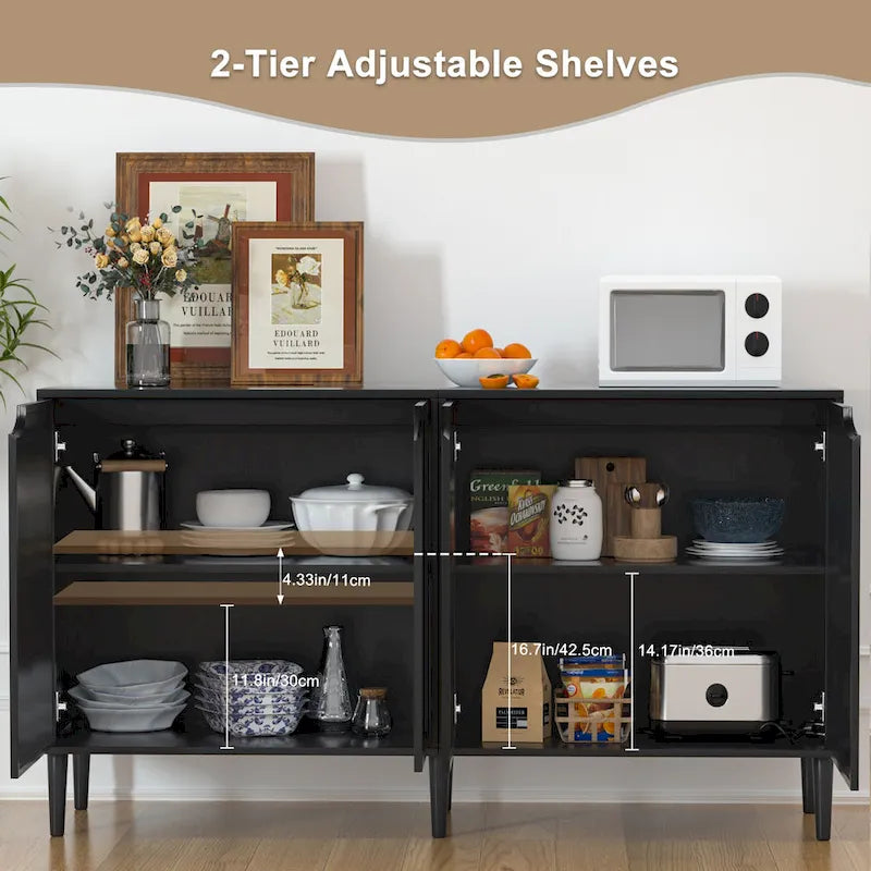 Aparador Buffet de Ratán Negro de 4 Puertas, Montaje para 1 Persona