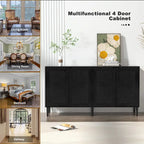 Aparador Buffet de Ratán Negro de 4 Puertas, Montaje para 1 Persona